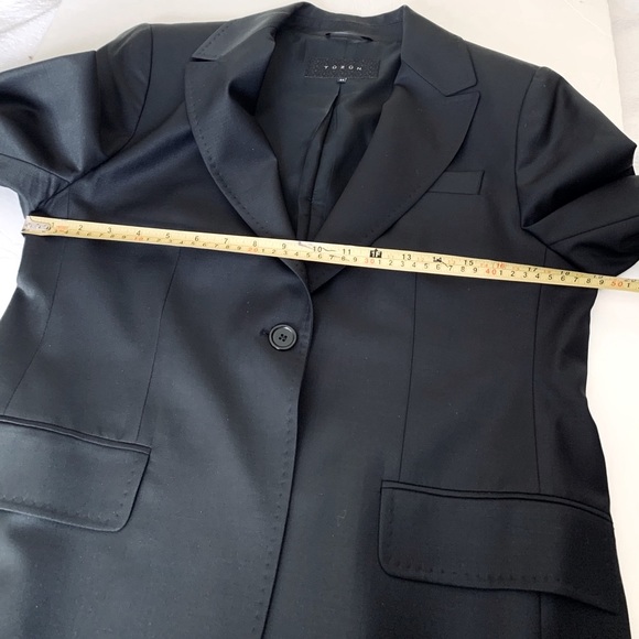 Elegant classic shiny black 87% fine wool blazer jacket double collar Eur44 US12 - Picture 14 of 15